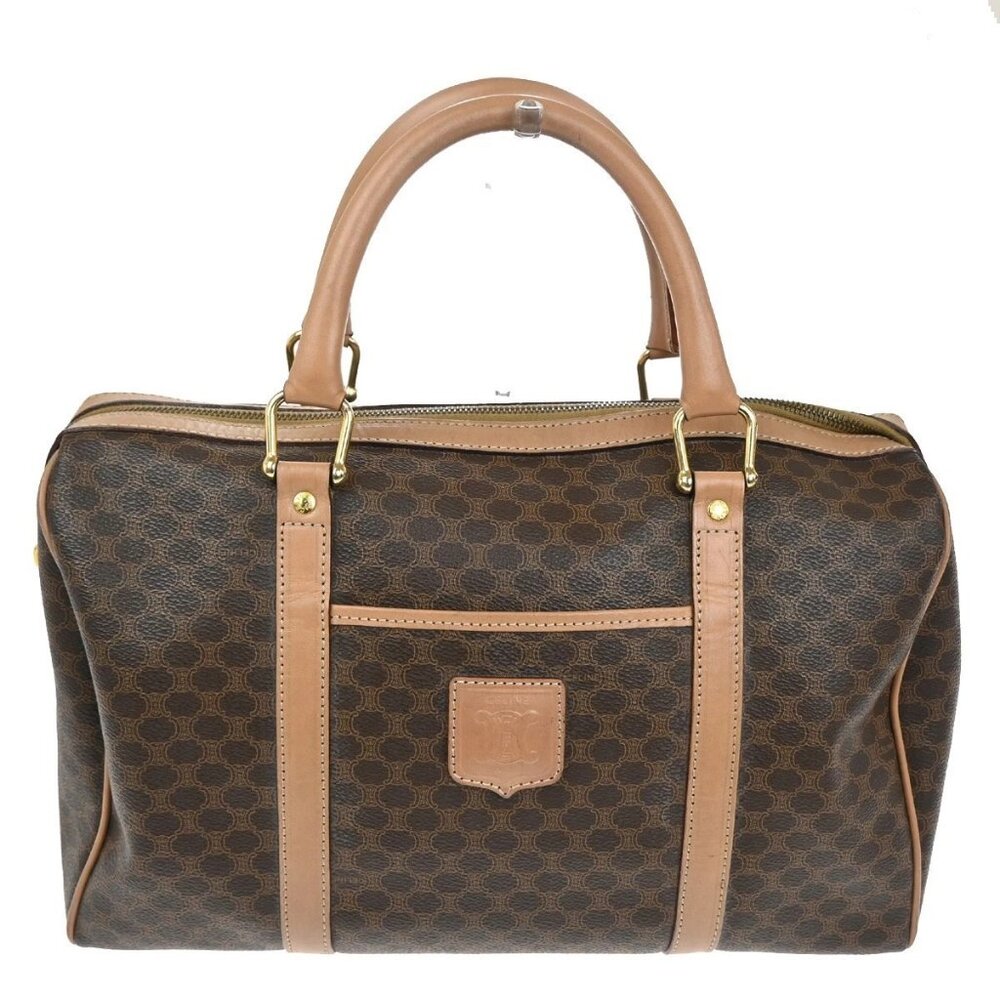 CELINE Logo Macadam Pattern Travel Hand Boston Bag PVC Leather Brown 38KC411 - Picture 2 of 15
